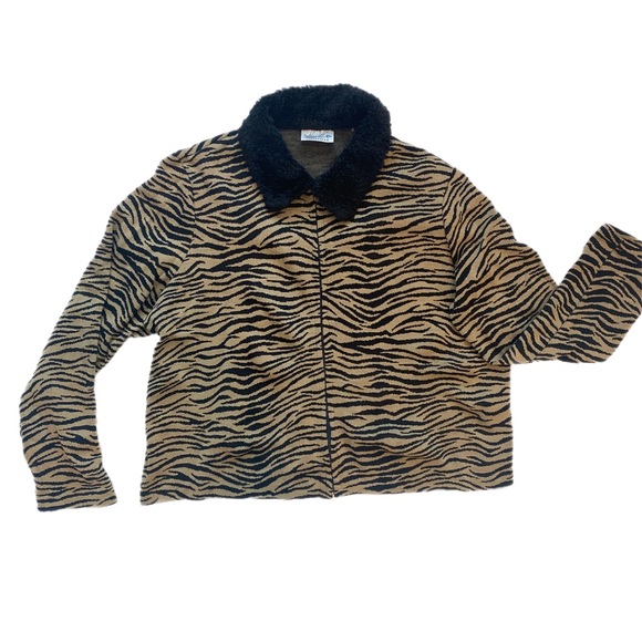 Sold striped fuzzy collar jacket / top - Picture 3 of 7